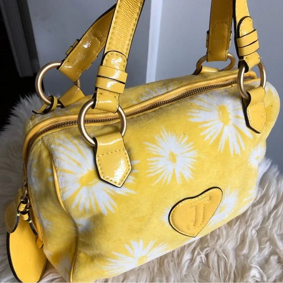 Vintage Juicy Couture Y2K Daisy Velour Patent Trim Handbag